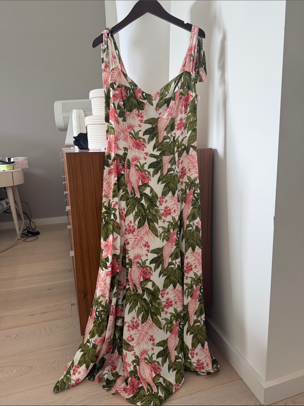 Reformation Pink & Green Floral Tie-Shoulder Maxi Dress